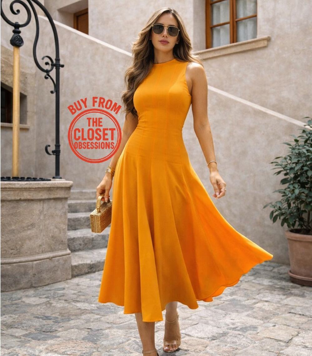 Zara NWT Orange Cotton A-Line Sleeveless Midi Dress M L